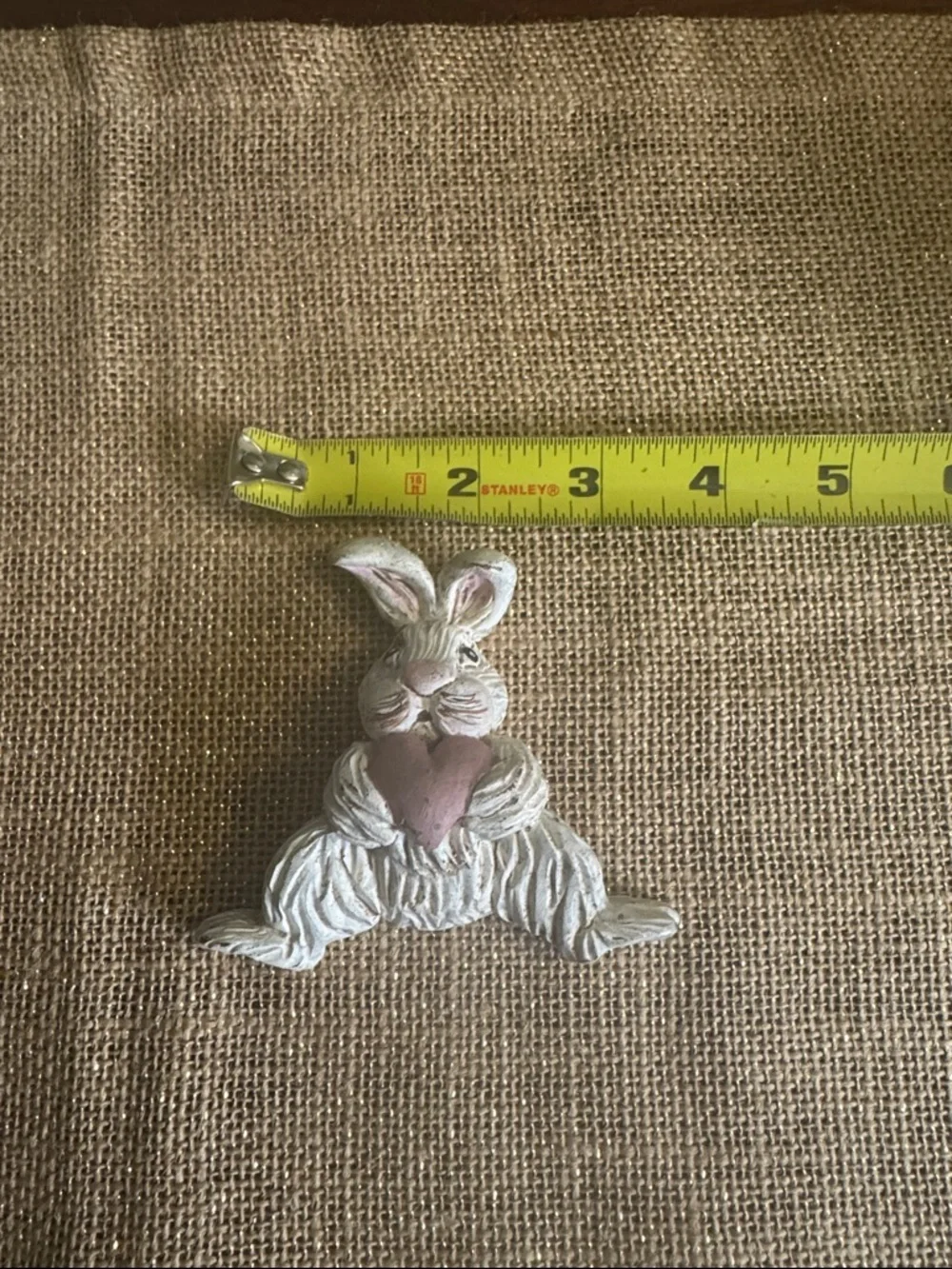 Decorative Bunny Figurine with Pink Heart Artist Signed